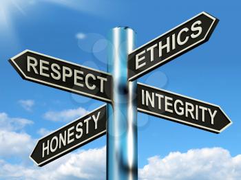 Respect Ethics Honest Integrity Signpost Meaning Good Qualities