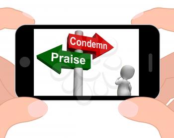 Condemn Praise Signpost Displaying Appreciate or Blame