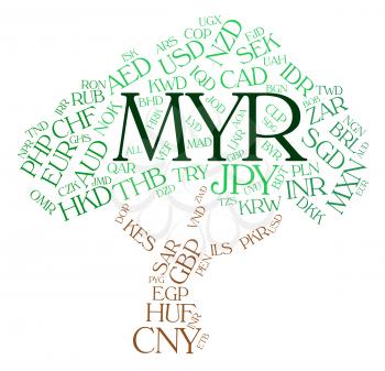Myr Currency Indicating Worldwide Trading And Ringgits