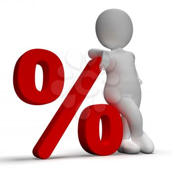 Percent Sign With 3d Man Showing Percentage Or Discount 