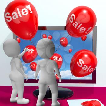 Sale Balloons Coming From Computer Shows Internet Promotion And Reductions