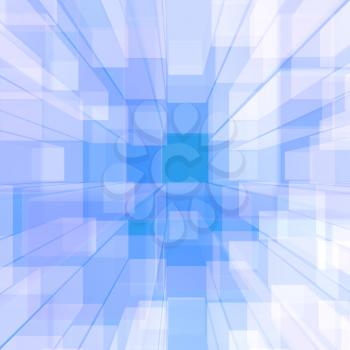 Bright Glowing Blue Glass Background With Artistic Cube Or Square Shapes