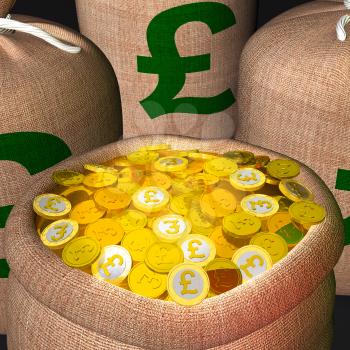 Bag Of Coins Showing British Prosperity And Economy
