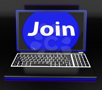 Join On Laptop Showing Subscribing Membership Or Volunteer Online