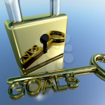 Padlock With Goals Key Showing Objectives Hopes And Future