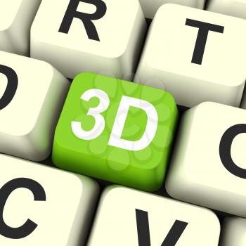 3d Key Showing Three Dimensional Printer Or Font