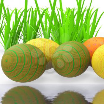 Easter Eggs Showing Green Grass And Environment