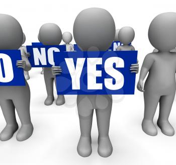 Characters Holding No Yes Signs Showing Uncertain Undecided Or Confused