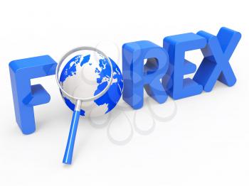 Magnifier Forex Representing Foreign Currency And Research