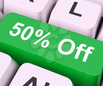 Fifty Percent Off Key On Keyboard Means Discount Or Sale

