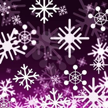 Purple Snowflakes Background Showing Snowing Winter And Seasons
