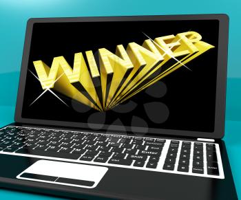 Winner Word On Computer Representing Success And Victories