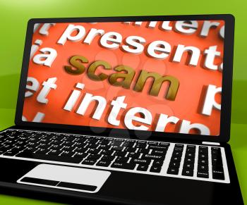 Scam Laptop Showing Scheming Theft Deceit And Fraud Online