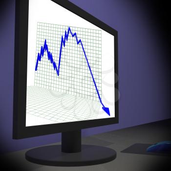 Arrow Falling On Monitors Showing Bad Statistics Or Monetary Depression