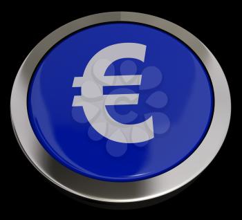 Euro Symbol Button In Blue Showing Money And Investments