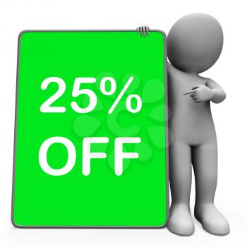 Twenty Five Percent Off Tablet Character Meaning 25% Reduction Or Sale Online