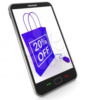 Twenty Percent Off Phone Showing Online Sales and Discounts