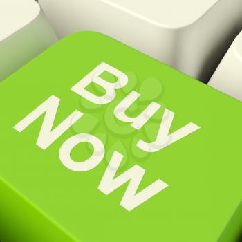 Buy Now Computer Key In Green Showing Purchase And Online Shopping
