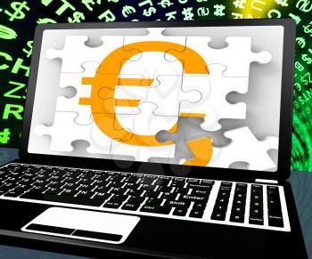 Euro Sign On Laptop Shows Online Money Exchange Or European Finances