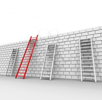 Brick Wall Showing Chalenges Ahead And Ladder