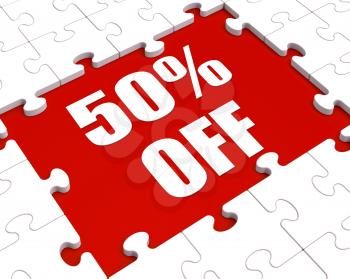 Fifty Percent Off Puzzle Meaning Reduced Discount Or Sale 50%