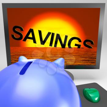 Savings Sinking On Monitor Showing Monetary Loss Or Financial Crisis