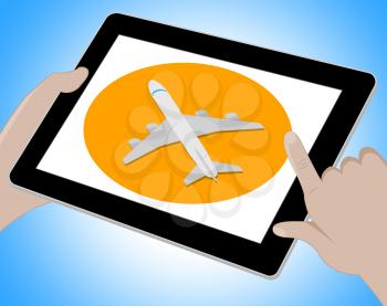 Plane Tablet Representing Online Tablets And Traveller