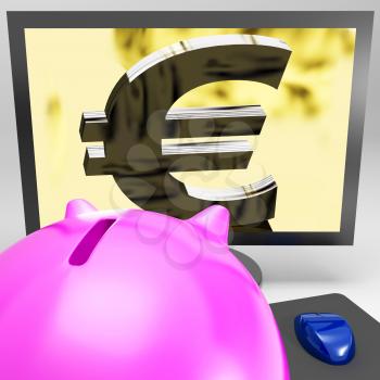 Euro Symbol On Monitor Showing European Wealth And Savings