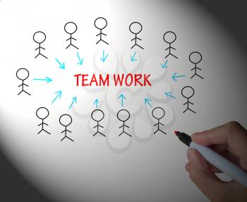 Teamwork Stick Figures Showing Working As A Team