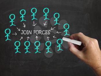 Join Forces On Blackboard Showing Armed Forces And Reliability