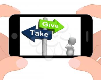 Give Take Signpost Displaying Giving And Taking
