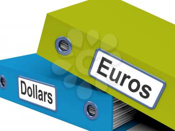 Dollar And Euros Folders Showing Global Currency Exchange