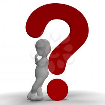 Question Marks And Man Shows Uncertain Or Unsure
