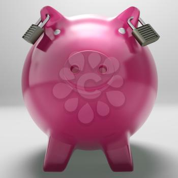 Piggybank With Locked Ears Showing Monetary Protection Or Secured Savings