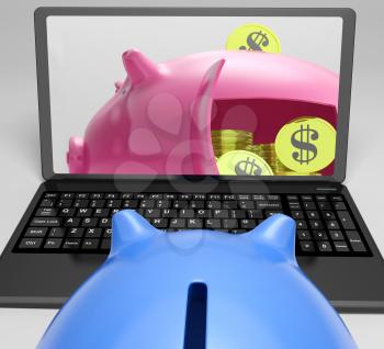 Piggy Vault With Coins Showing Bank Account And Security