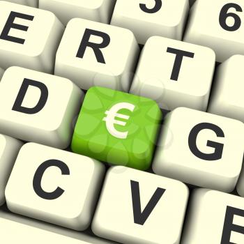 Euro Symbol Computer Key In Green Showing Money And Investments