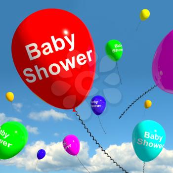 Baby Shower On Balloons In Sky As Newborn Birth Party