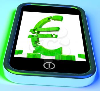 Euro Symbol On Smartphone Showing European Financial Investment And Currency