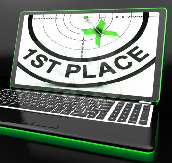 1st Place On Laptop Showing Targeting Victory And Triumph