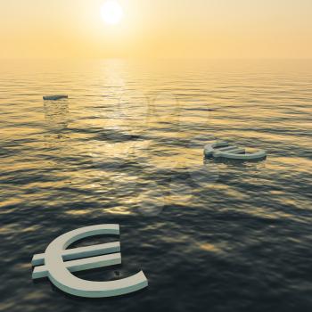 Euros Floating To A Sunset Showing Money Wealth Or Earning