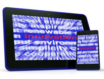 Innovation Tablet Showing Originality Creating And Improving
