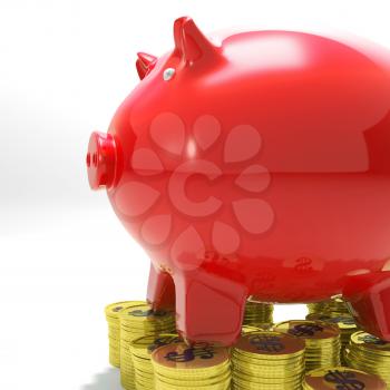 Piggybank On Coins Shows Financial Balance Or Profits