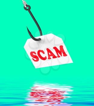 Scam On Hook Displaying Schemes Scamming Or Deceits