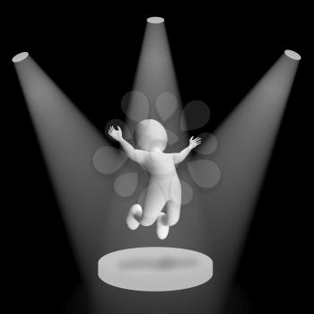 White Spotlights On Jumping Character Shows Fame And Performance