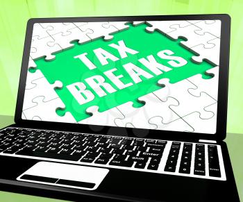 Tax Breaks On Laptop Shows Internet Paying And Budget Deduction