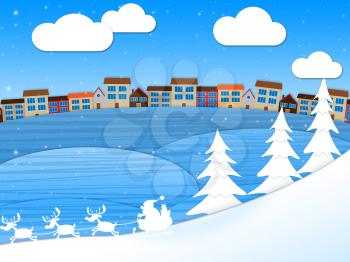 Snow Xmas Representing Merry Christmas And Holiday