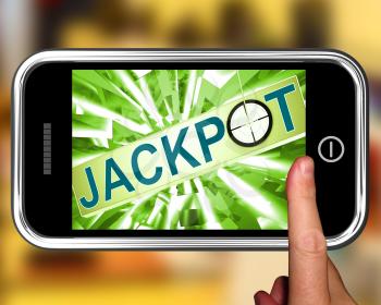 Jackpot On Smartphone Showing Target Gambling Or Gaming