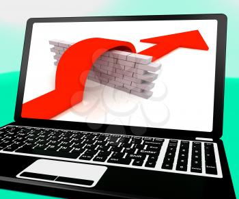 Arrow Jumping Wall On Laptop Shows Overcoming Obstacles And Not Give Up