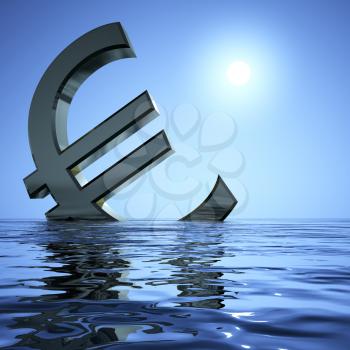 Euro Sinking In The Sea Showing Depression Recession And Economic Downturns