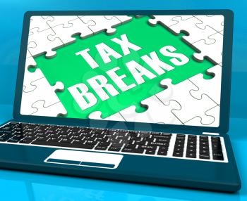 Tax Breaks On Laptop Showing Internet Taxing And Online Payments